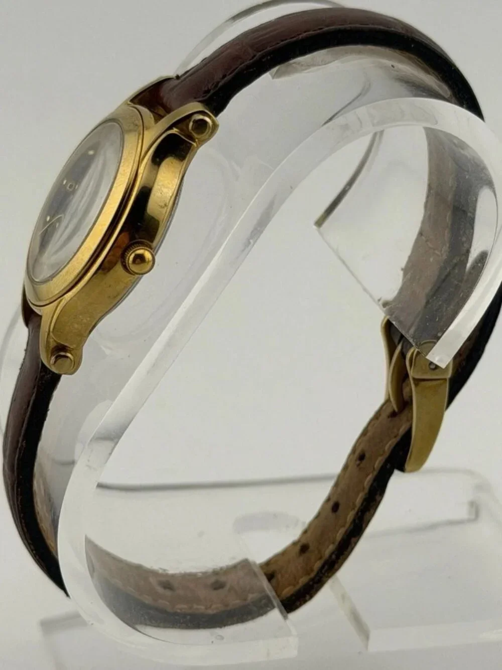 Citizen Eco-Drive Gold-Tone Black Dial 25mm Brown Leather E011-S030641